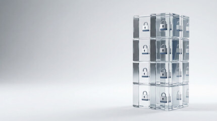 Stacked Glass Cubes with Padlocks for Data Security Concept