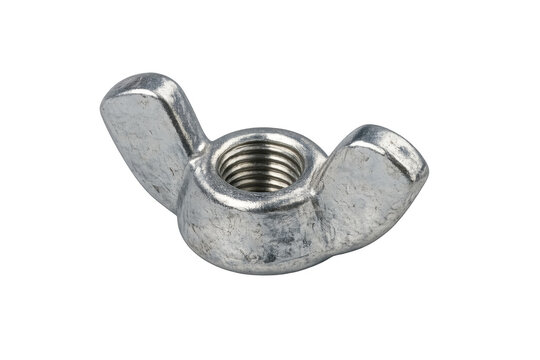Single metal wingnut hardware fastener on transparent background