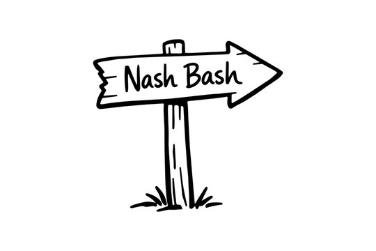 A black and white illustration of a directional signpost with nash bash written on it Bachelorette Clipart Design