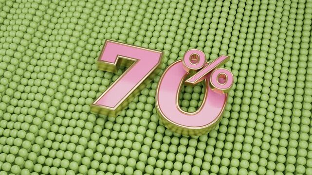 Sophisticated 3D abstract motion design featuring central "70 Percent" gold text with fluid geometric animations in premium elegant style, perfect for presentations on green background