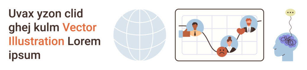 Obraz premium Emotional analysis, mental health, global data, neural networks, communication trends, cognitive research. emotional states on a graph, neuroscience and global data. Emotional analysis and mental