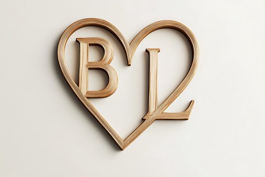 Heart shaped wooden monogram bl decoration on white background