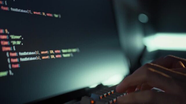 A skilled programmer rapidly enters intricate code on a computer, utilizing artificial intelligence to accelerate website development and streamline software engineering