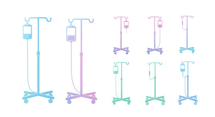 A colorful stylized set of medical intravenous IV drip stands with bags and tubing. © Rizal