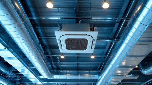 Ceiling with ventilation ducts and lights