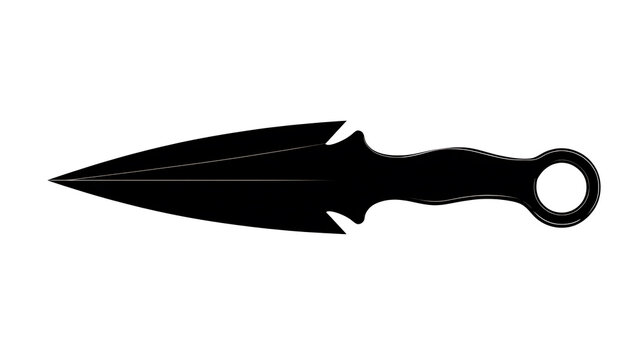 A sleek, black dagger set against a clean background, embodying sharpness and precision. The weapon has a distinctive design