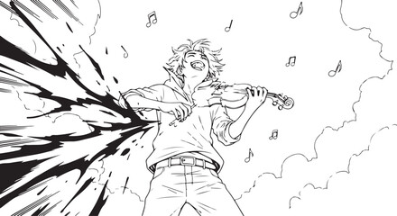 Vector illustration of a man playing violin with musical notes © Uttam