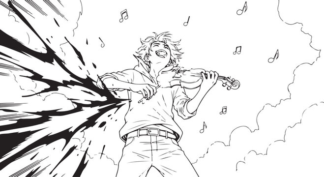 Vector illustration of a man playing violin with musical notes