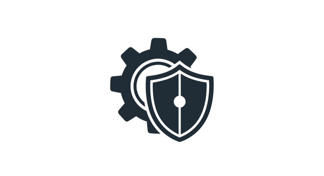 Black Gear and Shield Icon Representing Security and Engineering.