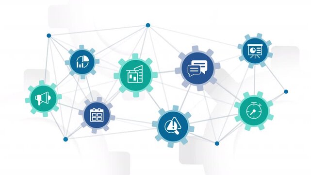 Financial technology animated banner with line icons. Business network and communication. Industry growth. Outline symbols on dynamic background. HD video for website header and presentation