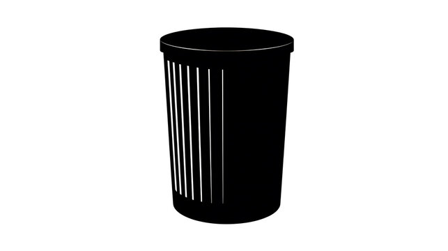 A simple and clean shot of a black trash bin. The cylindrical container stands tall with vertical design.