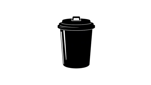 A black trash can with a lid, an icon of waste disposal. It sits alone, a stark symbol of waste and its containment