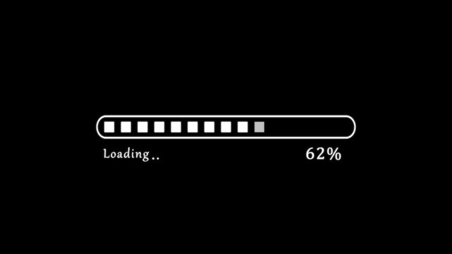 Futuristic progress loading bar 0-100 percent animation. Loading progress bar downloading bar loading screen. Distorted cyberpunk downloading process.