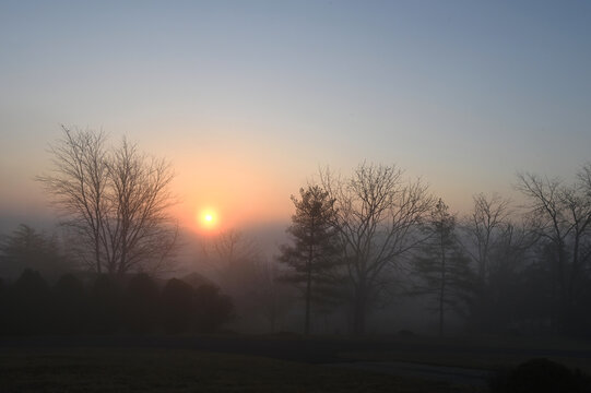 Sunrise with heavy fog - foggy morning