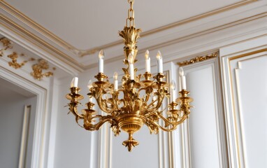 Fototapeta premium Elegant Ornate Chandelier Hanging from Exquisite Ceiling in Luxurious Room