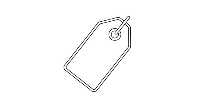 A simple line drawing depicts a blank price tag or label with a string attachment