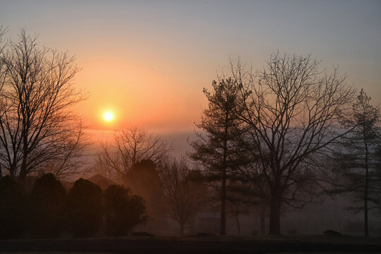 Sunrise with heavy fog - foggy morning