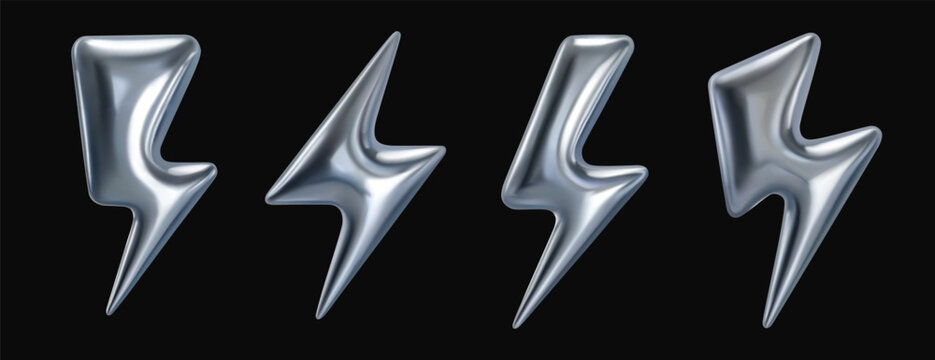 3d lightning vector metal silver chrome flash icon in realistic style isolated vector illustration