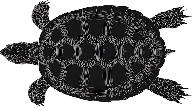 An illustration of a turtle with detailed shell and textured skin. The image showcases the unique patterns and shapes of the turtle's body