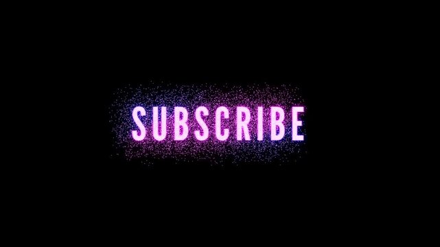 A glowing, neon-style 'SUBSCRIBE' button with purple and pink particle effects on a dark background, ideal for video content.