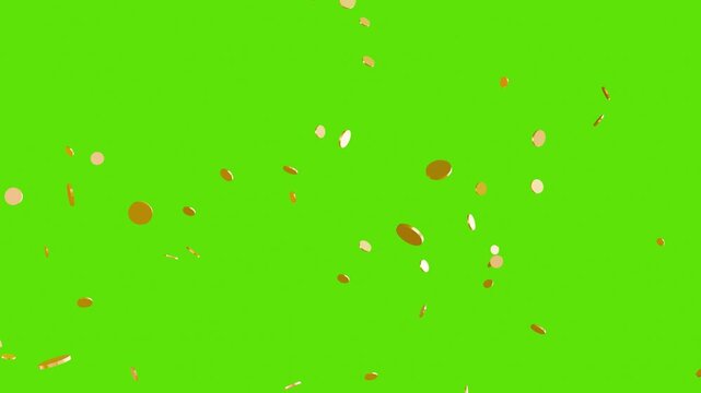 3d Gold coins explosion on green screen background. gold coin spinning animation for Business and currency Concept 4k video	