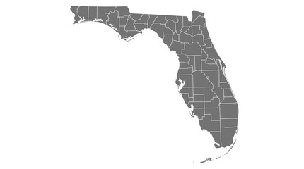 Obraz premium Florida State Map with County Borders Gray Silhouette Isolated on White Background