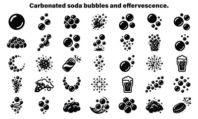 Carbonated soda bubbles and effervescence icons set © MdRakibul