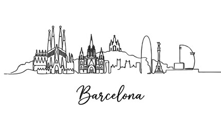 Fototapeta premium Minimalist Line Drawing of Barcelona's Iconic Landmarks Featuring Sagrada Familia and Marvelous City Skyline in Elegance