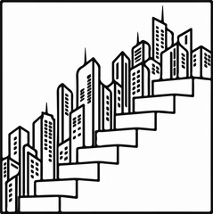 Obraz premium Stylized cityscape with skyscrapers arranged on ascending stairs