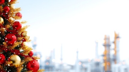 Festive Christmas Tree with Sparkling Ornaments Against Blurred Background