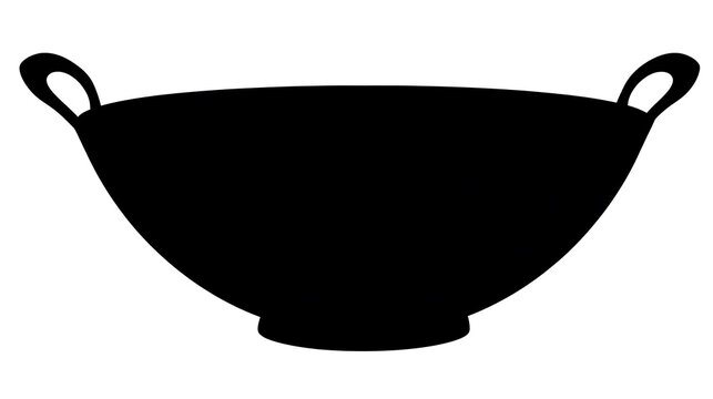 A silhouette of a traditional wok. This cooking equipment, often used in Asian cuisine, has handles on either side and a deep, rounded base