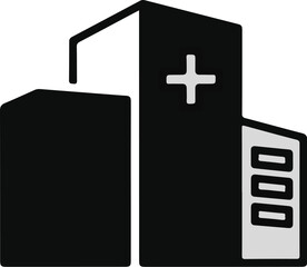 Obraz premium Stylized black and white building icon with a plus sign