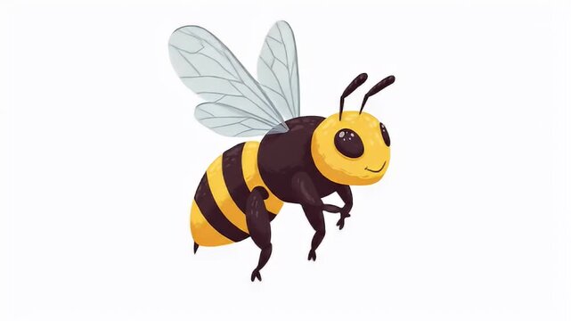 Cartoon illustration of a bee with black and yellow stripes on a white background