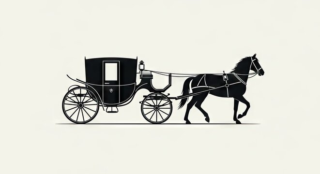 Silhouette of horse drawn carriage transportation concept on neutral background