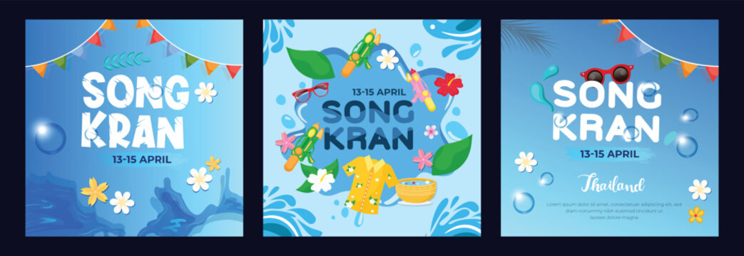 Songkran thailand water festival thai greeting card illustration 