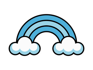 Fototapeta premium A colorful blue rainbow vector graphic with fluffy white clouds on a transparent background