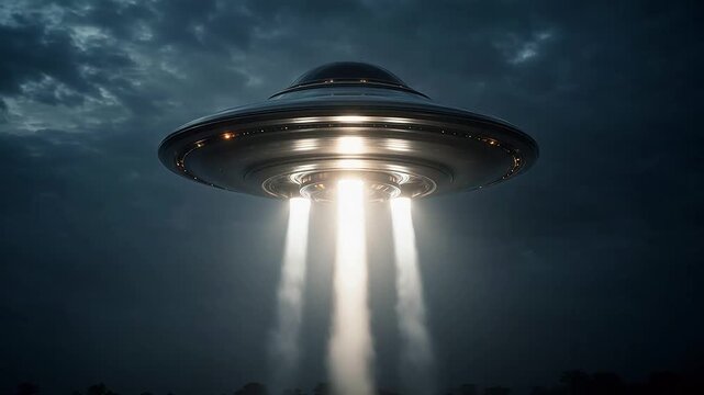 UFO flying saucer in night sky