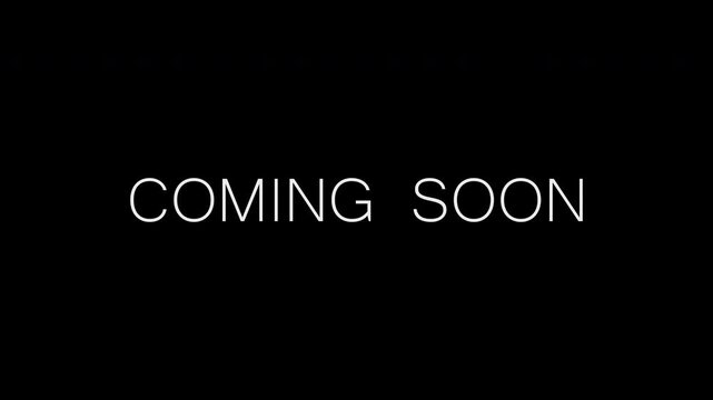 Coming soon text animation with blur reveal and chromatic aberration glow effect. Modern cinematic teaser title with alpha channel on black background.