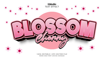 Obraz premium Cherry Blossom Editable Text Effect Style 3d Bold Pink Colours with Sakura Leaf