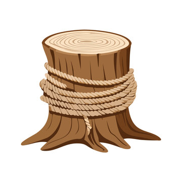 Tree stump bound by rope isolated