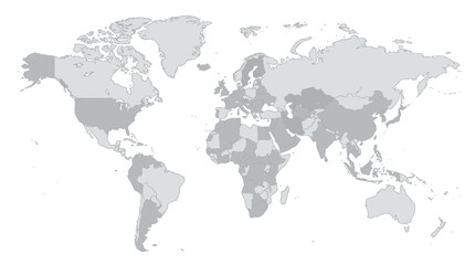 Obraz premium High Detailed World Map with Country Borders in Minimalist Grayscale Flat Design