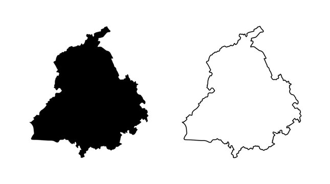 Map of Punjab State, India - Silhouette and Outline Vector Illustration