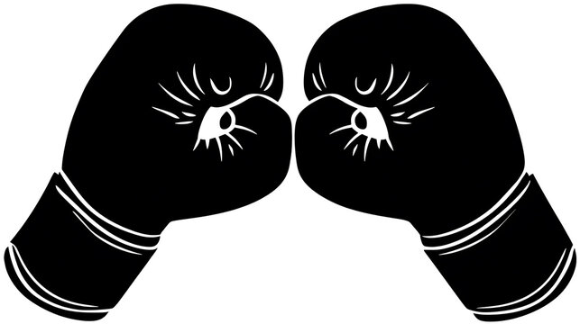 Two black boxing gloves facing each other, symbolizing a fight or competition. The gloves are detailed and represent strength