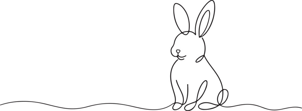 Easter Bunny Line Drawing Cute Rabbit Ears Greeting Banner Minimal Outline Vector Illustration Isolated On White Background