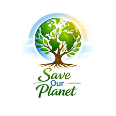Obraz premium green tree with globe save the planet template