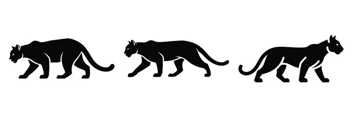 Obraz premium cougar silhouette icon set. Animals logos collection and isolated on White background