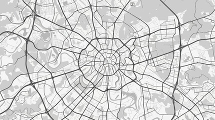 Detailed City Map of Moscow with Radial Road Network, Minimalist Black and White Vector Illustration
