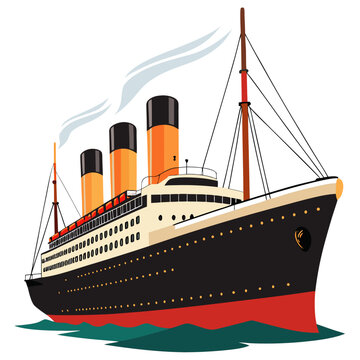 Vintage ocean liner sailing through calm waters with smoke billowing
