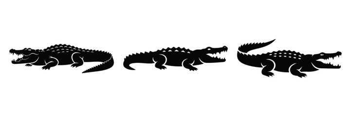 Obraz premium crocodile silhouette icon set. Animals logos collection and isolated on White background