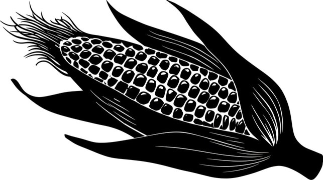 An ear of corn, detailed with its husk, ready to be harvested. This graphic captures the beauty of nature's bounty
